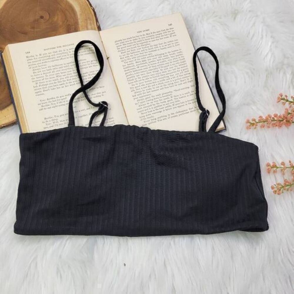 Cotton On Body Women Spaghetti Strap Rib-Knit Tube Bra Black Size Medium